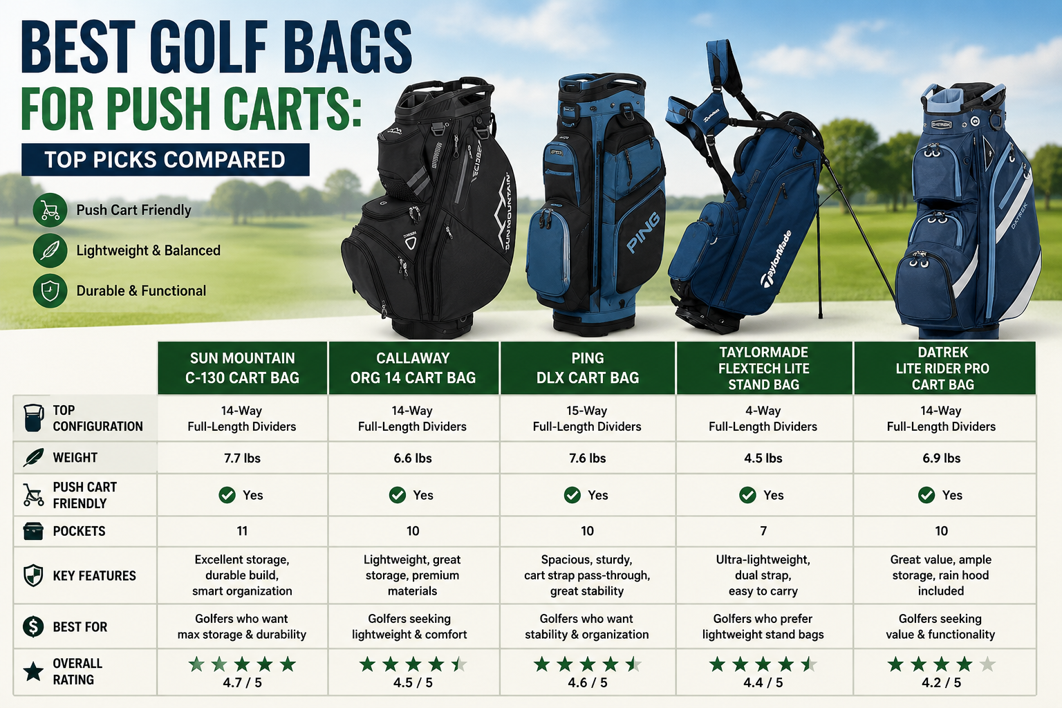 best golf bag for push carts