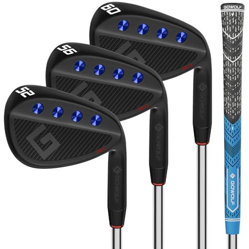 Gowolf Golf Wedges 52, 56, 60 Sets for Men, Premium Forged Full Face Golf Wedges Right Hand, Golf Gap Wedges Sand Wedge Lob Wedge, Golf Clubs CNC Milled Face for More Spin - Great Golf Gifts (Black)